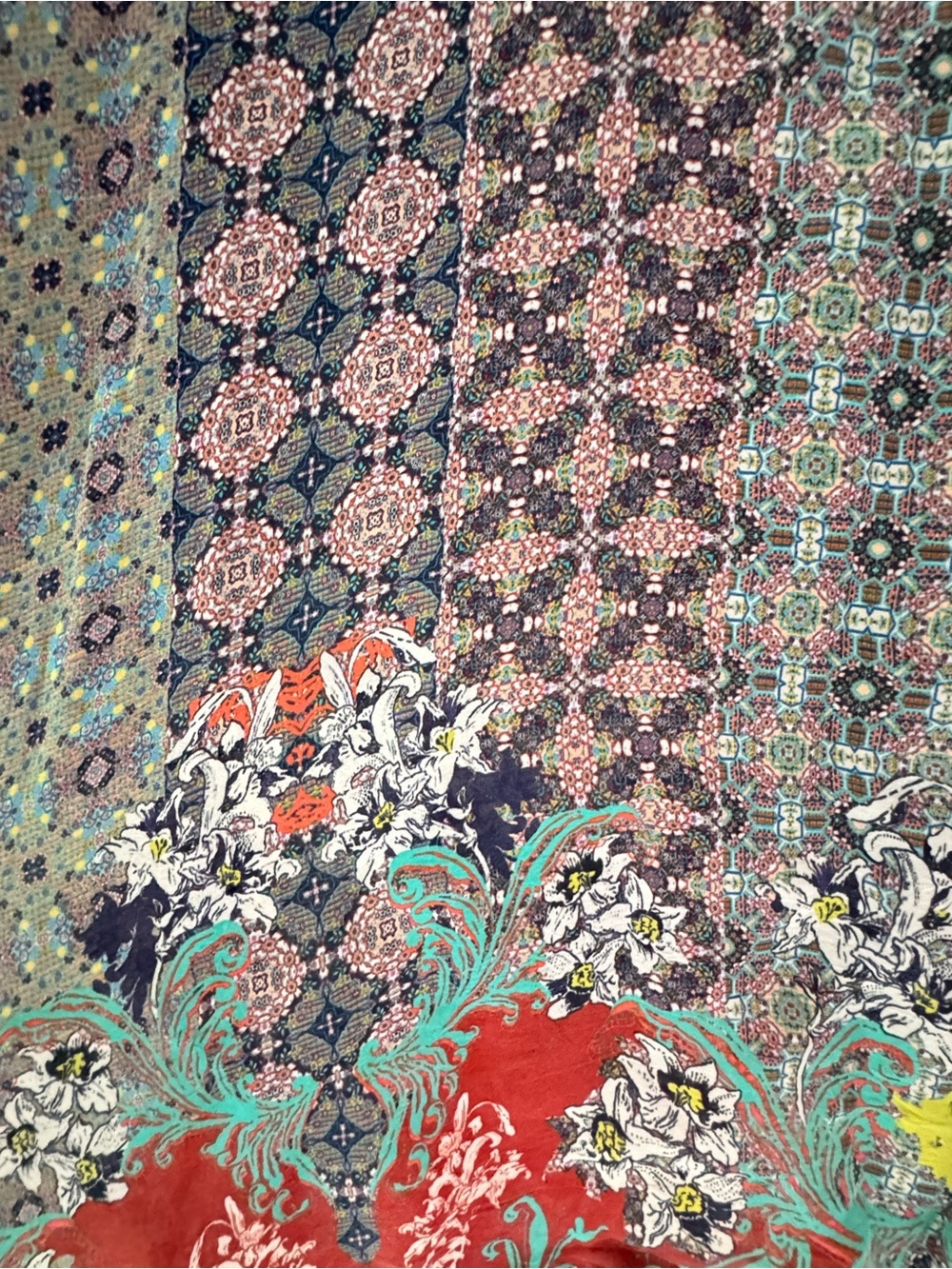 Johnny Was Cupra Rayon Tunic Top S Floral Patchwork Boho Blouse - Picture 6 of 12